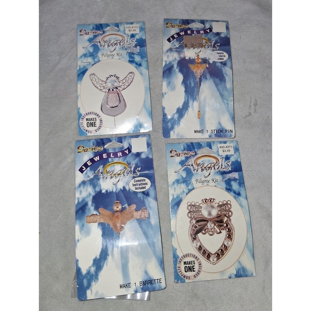 Darice Angels Filigree Jewelry Craft Kits Lot of 4 NOS Stick Pin Barrette Brooch